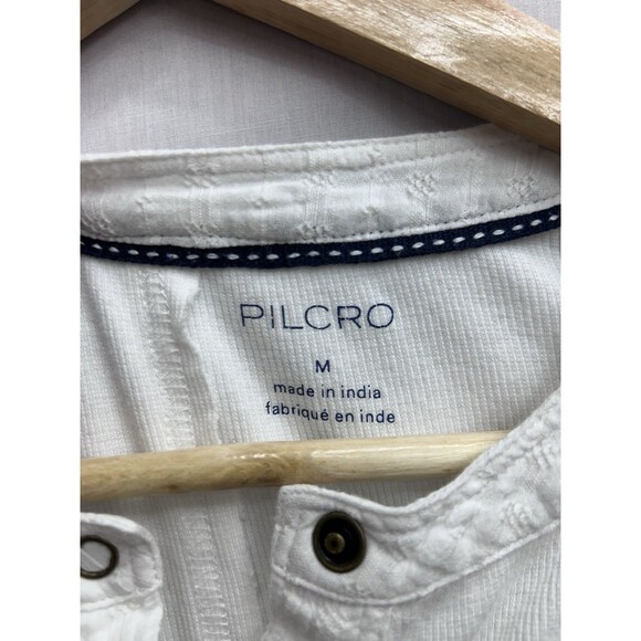 Anthropologie Pilcro Andie Ribbed Henley Balloon Sleeve White Medium Women’s - Picture 2 of 9